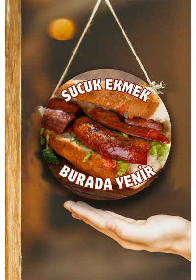 Sucuk Ekmek Salonu Tek Taraflı Karşılama Tabelası, Ekmek Arası Sucuk Dükkanı Kapı Duvar Tablo Pano, 30 X 50 Cm