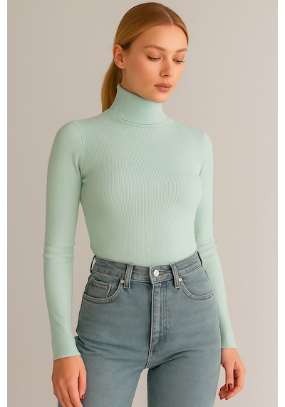 Catspy Unisex Premium Pamuklu Balıkçı Yaka Kaşkorse Şardonlu Slimfit Boğazlı Kazak Bebe Mavisi