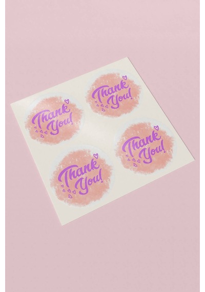 Pembe Suluboya Mor Thank You Sticker 3x3cm St2209 Çok Renkli