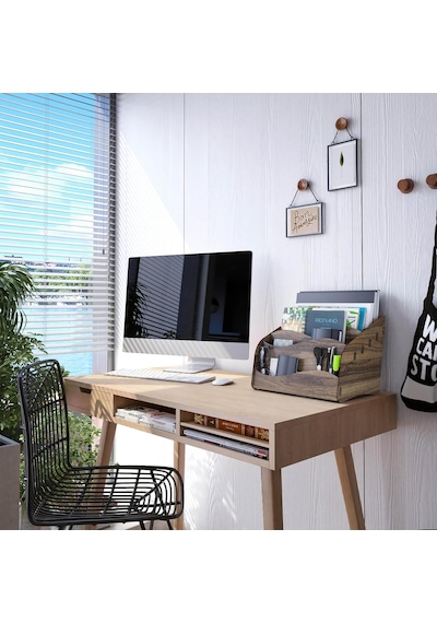 Tr Wavy Masaüstü Organizer A4 Kağıt Kalemlikli Evrak Rafı Mini Kitaplık Ceviz Genel