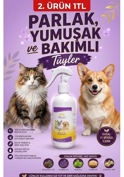 Kedi Köpek Kıtık Açıcı Kolay Tarama Tüy Dökülmesi Önleyici Bitkisel Tüy Deri Bakım Spreyi 250 Ml