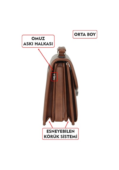 Dada Kilit Mekanizmalı Taba Renk Piremium Orta Boy Erkek El Çantası Omuz Askılı