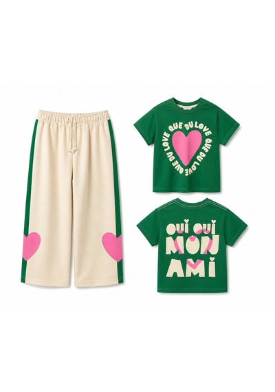 Baby Lory Kids Store Kız Çocuk Kalp Baskılı Yeşil Takım Yeşil - Krem