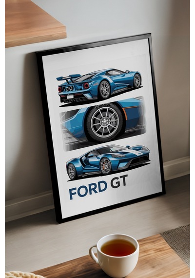 Ford Gt Siyah Ahşap Çerçeveli Poster, Dekoratif Araba Duvar Tablosu