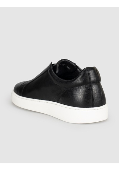 Cabani Hakiki Deri Siyah Beyaz Taban Bağcıksız Erkek Sneaker Ayakkabı