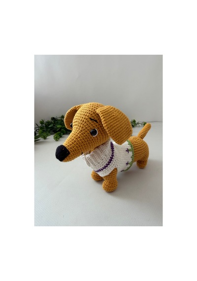 Adenya Sepeti Amigurumi Örgü Oyun Ve Uyku Arkadaşı Sosis Köpek-22 Cm Sarı