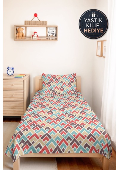 Geometrik Turkuaz Genç Odası Tek Kişilik Pike Takımı - Mercan Vizon 160x220 Cm Kapitone Yatak Örtüsü Ayazlı Meşe Eşiği