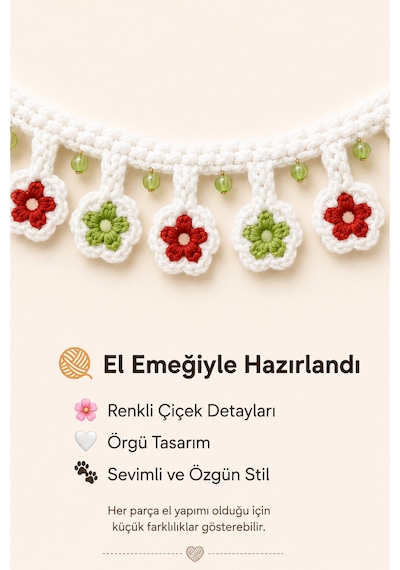 El Örgüsü Kedi Tasması Renkli Çiçek Detaylı El Yapımı Ayarlanabilir Kedi Boyun Aksesuarı
