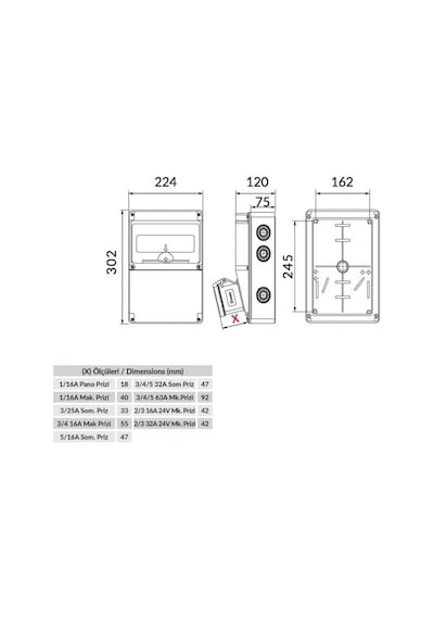 Bemis IP44 2 Adet 5/32A 380V Ön 2 Adet Yan 1/16A 220V Prizli V10 Kombinasyon Kutusu BD2-2234-2020