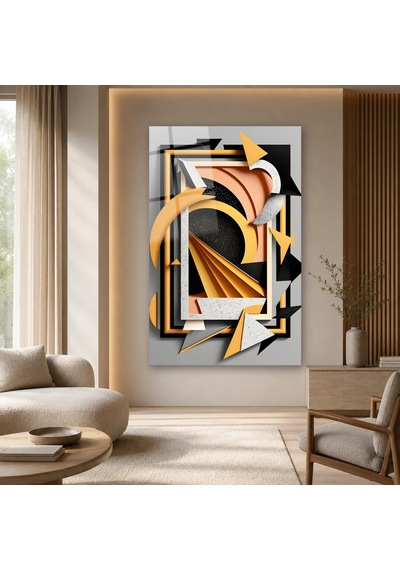 Art Deco Katmanlı Geometrik Formlar Çerçevesiz Cam Tablo