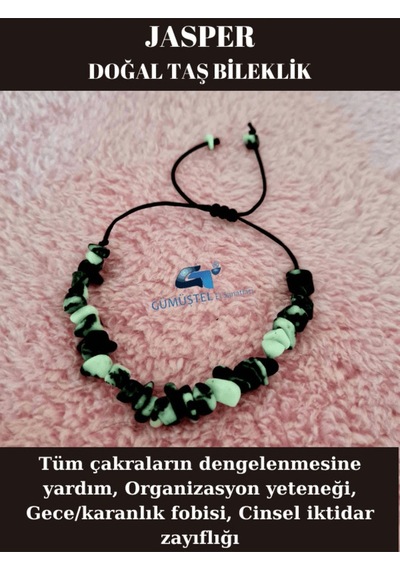 Gümüştel El Sanatları Sertifikalı Doğal Kırık Taş Panda Jasper Taşı Bileklik Asansörlü Kilit Sistemi Siyah Beyaz