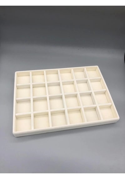Yerli Üretim Süet Kumaş Krem Renk 34 Cm / 24 Cm 24 Bölmeli Çekmece Içi Takı Standı Çok Renkli