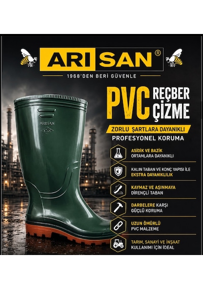 Arısan Pvc İtalyan Çizme Krep Taban Yeşil