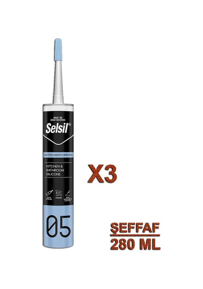 Selsil Mutfak Ve Banyo Silikonu Şeffaf 280 Ml 3 Adet
