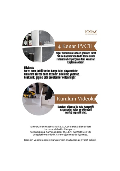 Enda Home 5 Bölmeli Duvar Rafı, Mutfak Rafı, Oturma Odası Rafı Beyaz