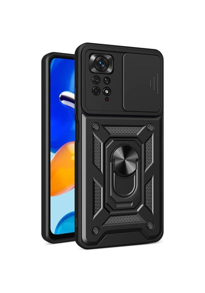 Xiaomi Redmi Note 11 Pro 4g Kılıf Magnetik Standlı Kamera Korumalı Zore Sürgülü Vega Kapak Siyah