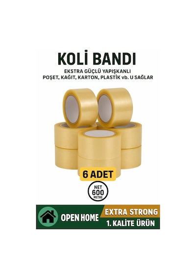 6 Adet-100 Metre Şeffaf Koli Bandı Extra Strong 40 Micron Kalınlık, Güçlü Yapışkan Diğer