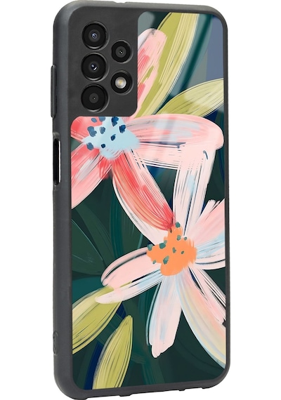 Samsung Uyumlu A-13 Suluboya Çiçek Tasarımlı Glossy Telefon Kılıfı Çok Renkli