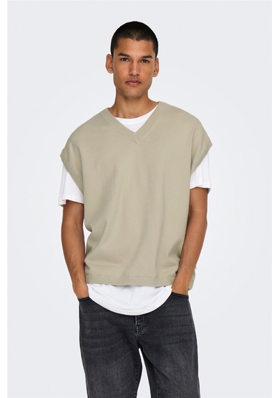 Only & Sons Onslusım Lıfe Rlx 12 V-neck Vest Knıt Erkek Gri Yelek - 22030784 Gri