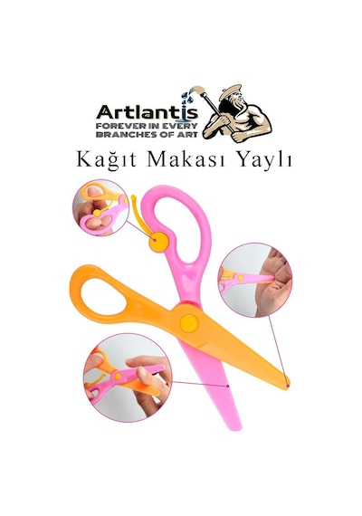 Renkli Kağıt Makası 1 Adet Plastik Yaylı Küt Uç Korumalı Okul Makası Çocuk Makası Okul Öncesi Kreş Ana Sınıfı