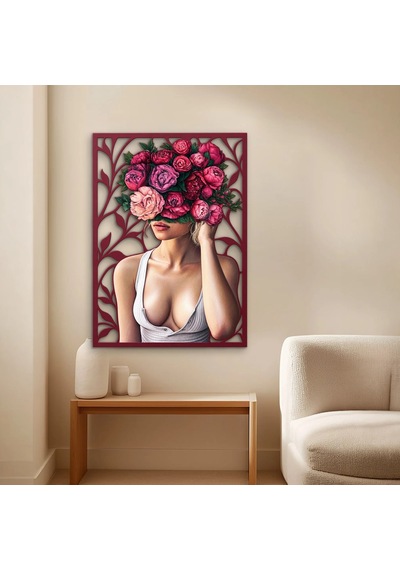 Gül Taçlı Kadın Portresi - Metal Tablo - Dec0295 68 X 95 Cm Çok Renkli