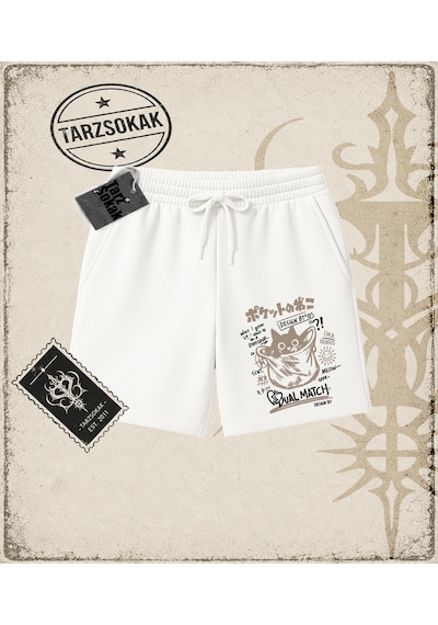 Tarzsokak Gotik & Grunge Streetwear Hiding Cat Dual Match Unisex Şort Beyaz