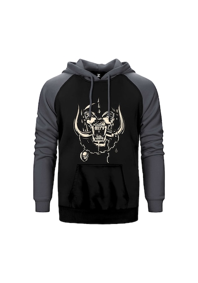 Motörhead Logo Gri Renk Reglan Kol Kapşonlu Sweatshirt Gri