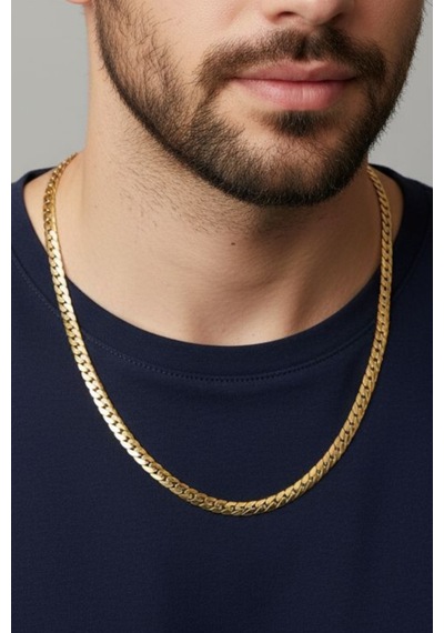 Gümüş Kaplama 316 L Paslanmaz Çelik Kz-103 Ezme Balıksırtı Gurmet Sık Örme İtalyan Model Zincir Kolye 6 Mm Gold Altın