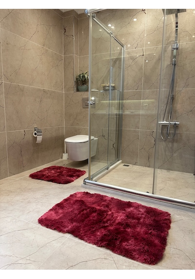 Batik Tavşan Fuşya Kaymaz Tabanlı 2'li Banyo Halısı Seti