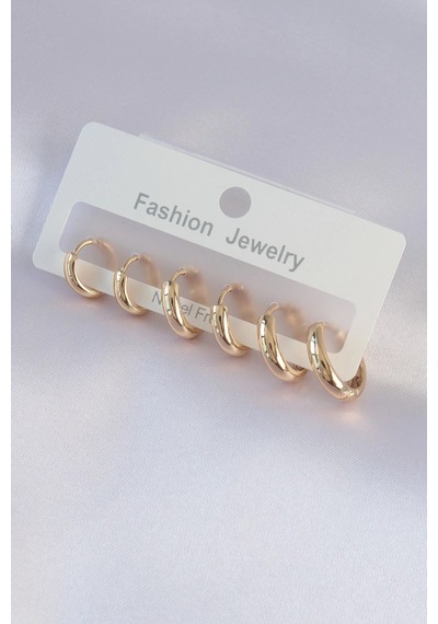 Pirinç Gold Renk Oval Küpe Seti Renkli 53119759