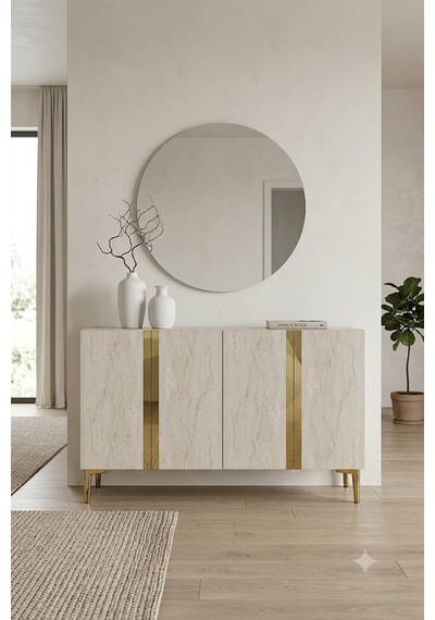 Ka1298btg Anka Konsol Ve Tv Sehpası Beyaz-traverten-gold 120cm