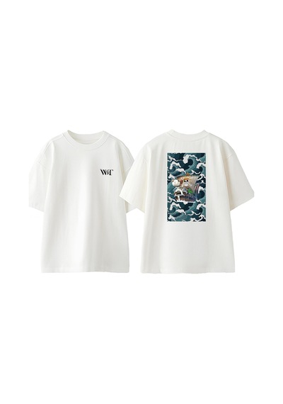 Thewert One Piece Korsan Gemisi Tasarım Sırt Baskılı Pamuk Beyaz Oversize T-shirt