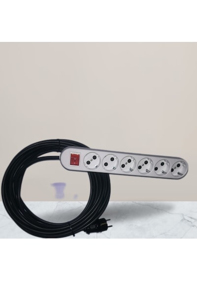 10 Metre 3x1,5 Mm² Ttr Kablolu Altılı 6'lı Grup Topraklı Priz Uzatma Kablosu 1
