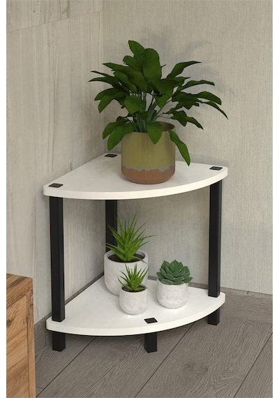 Flora 2 Raflı Moblen Çiçeklik Saksılık Balkon Bahçe Dekor Raf Stand-beyaz Beyaz