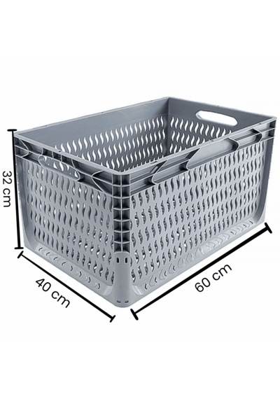 Alpbx Delikli Gri Plastik Kasa 60x40x32 Cm - Sepet 65 Litre