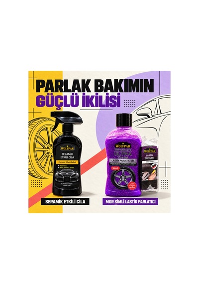 Mor Simli Lastik Parlatıcı Ve Seramik Etkili Cila Seti Lastik Süngeri Hediyeli