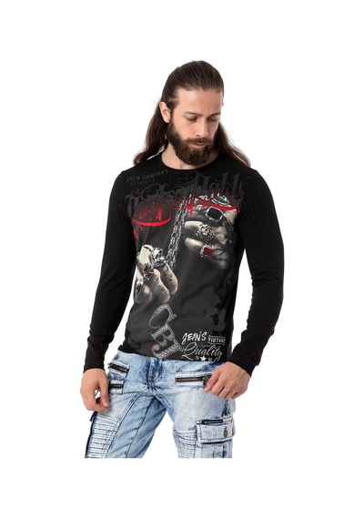 Cipo & Baxx Cl511 Erkek Sweatshirt Günlük Rahat Kalıp Bisiklet Yaka Spor Basic Siyah