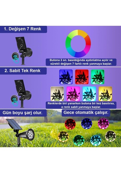 Greentech Güneş Enerjili Renk Değiştiren 7 Ledli Bahçe Aydınlatma/gt-sl04