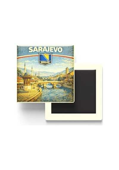 Bosna-hersek Saraybosna Şehri Temalı Vintage Buzdolap Magneti 9x9 Cm