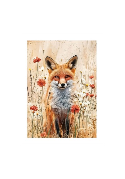 Tilki Ve Çiçekler Art Mdf Poster 35cm X50cm