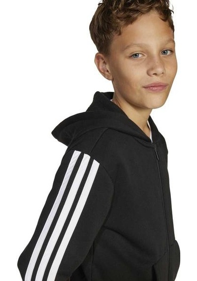 Adidas 3 Stripes Fleece Çocuk Siyah Kapüşonlu Ceket Siyah