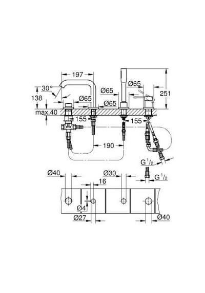 Grohe Essence Dört Delikli Küvet Bataryası - 25251001 Gümüş