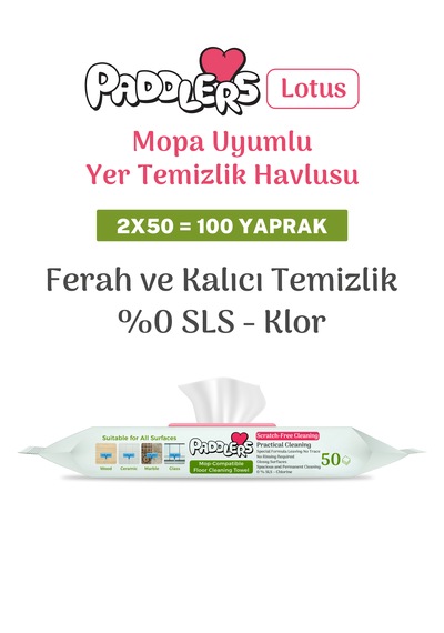 Easy Clean Lotus Çiçeği Kokulu Mopa Uyumlu Yer Temizlik Havlusu 2x50 100 Yaprak beyaz