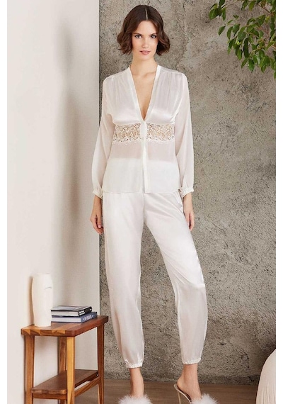 Pierre Cardin 6005 Kadın Saten Dantelli 6'lı Set-ekru Ekru