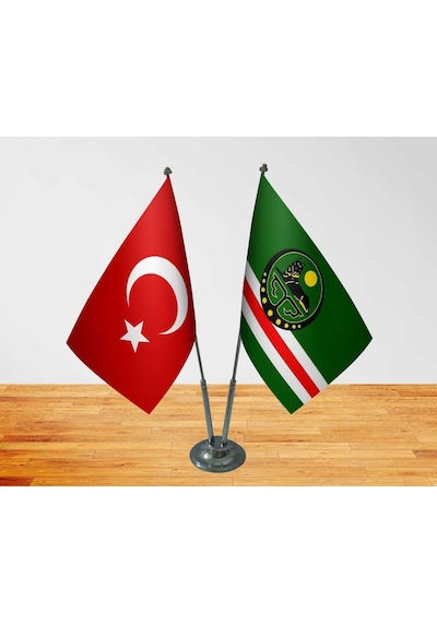 Masa Üstü Çeçenistan İçkerya Bayrağı Türk Bayrağı İkili Krom Dire