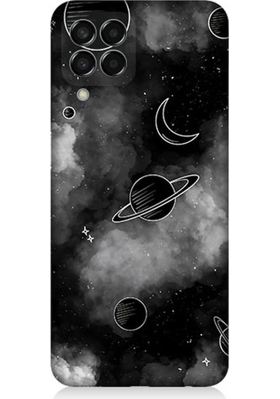 Samsung Galaxy M33 Uyumlu Siyah Beyaz Gezegenler Desenli Silikon Kılıf