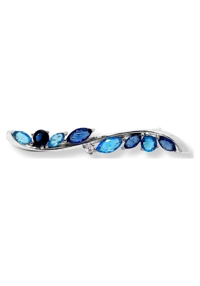 Oya Silver Safir Akuamarin Taşlı Gümüş Zarif Broş 0.7x4.5 Cm Oya-ex901 Lacivert