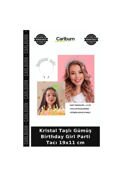 Kristal Taşlı Gümüş Birthday Girl Parti Tacı 19x11 Cm Şık Aksesuar Eğlence Aksesuarı Parıltılı Taç +3