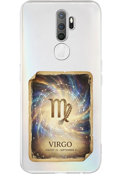 Oppo A9 2020 İle Uyumlu Burç Kartları Başak Tasarımlı Şeffaf Silikon Kılıf Şeffaf