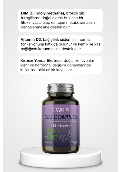 Dim Complex 30 Kapsül Dım 100 Mg, D3 Ve Bitkisel Ekstreler İçeren Takviye Edici Gıda